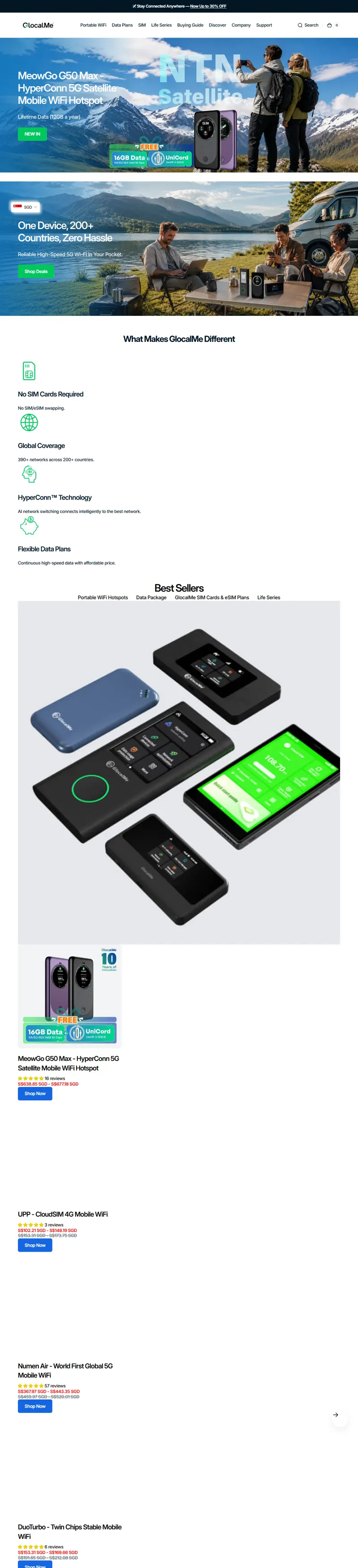 GlocalMe® Official Store | Global Portable WiFi Device Provider 网页长截图